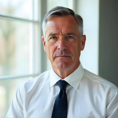 Elderly Caucasian Man With Gray Hair Wearing A White Shirt And Blue Tie Looking Serious 4 F03a