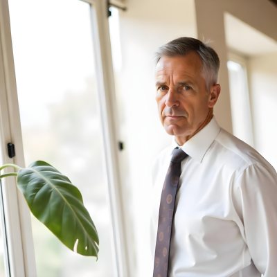 Elderly Caucasian Man With Gray Hair Wearing A White Shirt And Blue Tie Looking Serious 5 819b