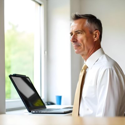 Elderly Caucasian Man With Gray Hair Wearing A White Shirt And Blue Tie Looking Serious 6 E667