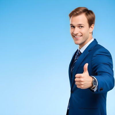 Minimal Soft Studio Light Photography Caucasian Male Approximately 30 Years Old With Light Brown Hair Wearing A Blue Suit And Tie Smiling With Arms Crossed Against A Light Blue Background High Detail Solid Bol 7 B07c