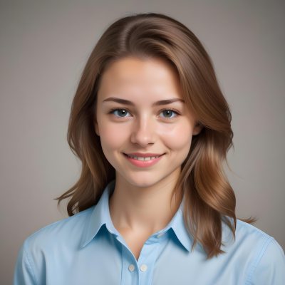 Young Woman Of Caucasian Descent Approximately 25 Years Old With Light Brown Hair And A Slight Smile She Is Wearing A Light Blue Shirt The Background Is Plain And Light Colored 5 D9a1