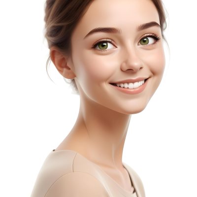 Young Woman With Light Brown Skin Medium Length Brown Hair And Green Eyes Smiling Gently The Background Is Plain White Emphasizing Her Facial Features 13 B0ba