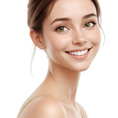 Young Woman With Light Brown Skin Medium Length Brown Hair And Green Eyes Smiling Gently The Background Is Plain White Emphasizing Her Facial Features 16 B847