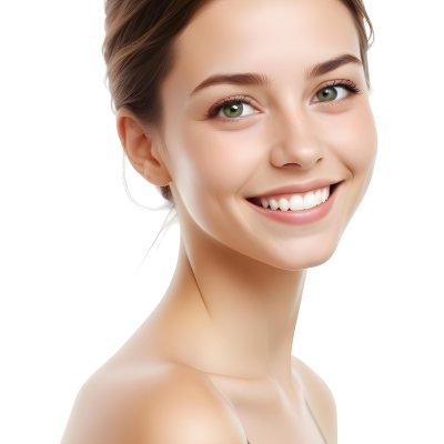 Young Woman With Light Brown Skin Medium Length Brown Hair And Green Eyes Smiling Gently The Background Is Plain White Emphasizing Her Facial Features 23 8193