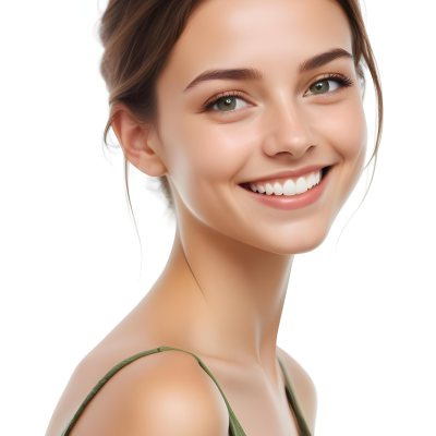 Young Woman With Light Brown Skin Medium Length Brown Hair And Green Eyes Smiling Gently The Background Is Plain White Emphasizing Her Facial Features 28 D3d7