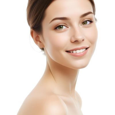 Young Woman With Light Brown Skin Medium Length Brown Hair And Green Eyes Smiling Gently The Background Is Plain White Emphasizing Her Facial Features 35 31ae