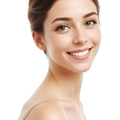 Young Woman With Light Brown Skin Medium Length Brown Hair And Green Eyes Smiling Gently The Background Is Plain White Emphasizing Her Facial Features 36 D7c6