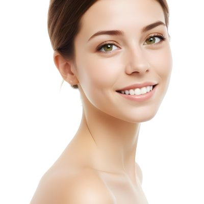 Young Woman With Light Brown Skin Medium Length Brown Hair And Green Eyes Smiling Gently The Background Is Plain White Emphasizing Her Facial Features 41 E99c