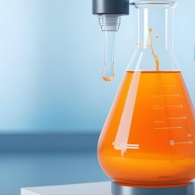 3d Model A Transparent Erlenmeyer Flask Filled With Orange Liquid A Pipette Dripping Into The Flask On A White Pedestal Light Blue Background Figure Octane Render Volumetric Highly Detailed Videogame Aesthetic 20 4fb7