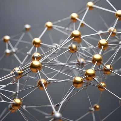 3d Model Abstract Network Of Interconnected Silver Lines With Golden Nodes Creating A Complex Web Like Structure Against A Blurred Gray Background Figure Octane Render Volumetric Highly Detailed Videogame Aestheti 17 3237