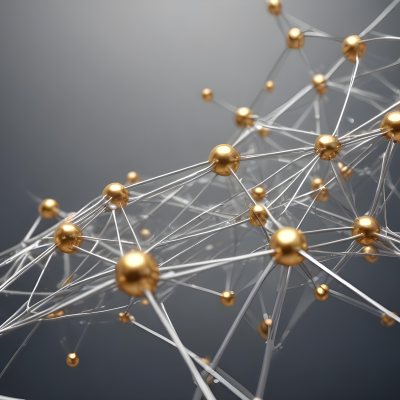 3d Model Abstract Network Of Interconnected Silver Lines With Golden Nodes Creating A Complex Web Like Structure Against A Blurred Gray Background Figure Octane Render Volumetric Highly Detailed Videogame Aestheti 26 0f9e