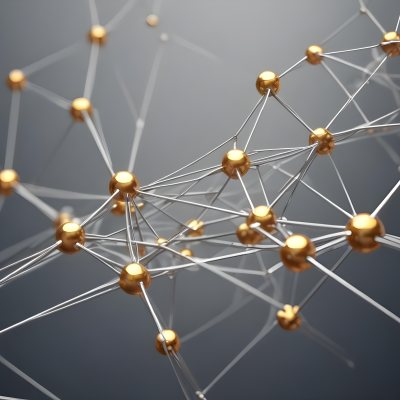 3d Model Abstract Network Of Interconnected Silver Lines With Golden Nodes Creating A Complex Web Like Structure Against A Blurred Gray Background Figure Octane Render Volumetric Highly Detailed Videogame Aestheti 3 4c52