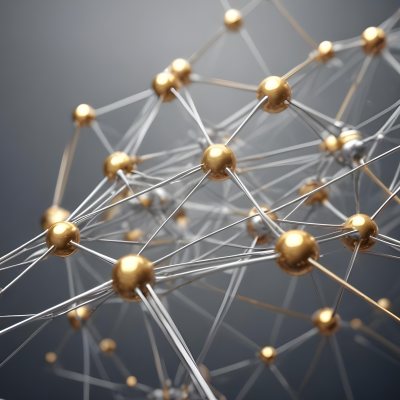 3d Model Abstract Network Of Interconnected Silver Lines With Golden Nodes Creating A Complex Web Like Structure Against A Blurred Gray Background Figure Octane Render Volumetric Highly Detailed Videogame Aestheti 33 9008