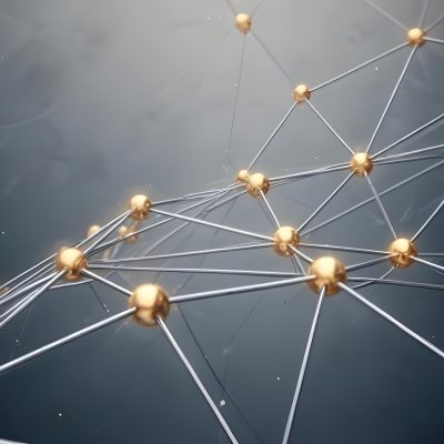 3d Model Abstract Network Of Interconnected Silver Lines With Golden Nodes Creating A Complex Web Like Structure Against A Blurred Gray Background Figure Octane Render Volumetric Highly Detailed Videogame Aestheti 38 3c23