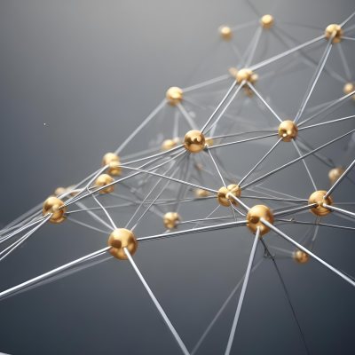 3d Model Abstract Network Of Interconnected Silver Lines With Golden Nodes Creating A Complex Web Like Structure Against A Blurred Gray Background Figure Octane Render Volumetric Highly Detailed Videogame Aestheti 42 9625