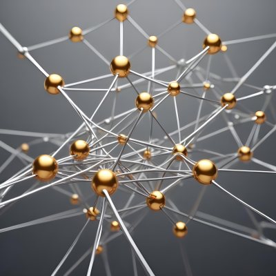 3d Model Abstract Network Of Interconnected Silver Lines With Golden Nodes Creating A Complex Web Like Structure Against A Blurred Gray Background Figure Octane Render Volumetric Highly Detailed Videogame Aestheti 45 D2c6
