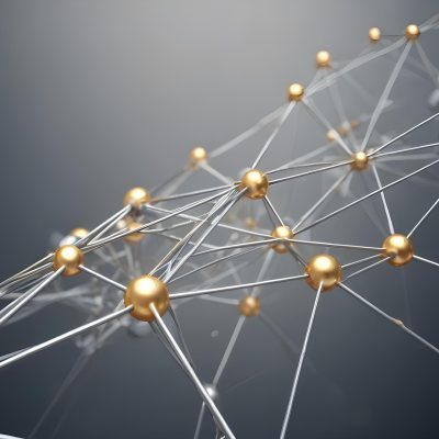3d Model Abstract Network Of Interconnected Silver Lines With Golden Nodes Creating A Complex Web Like Structure Against A Blurred Gray Background Figure Octane Render Volumetric Highly Detailed Videogame Aestheti 51 612d