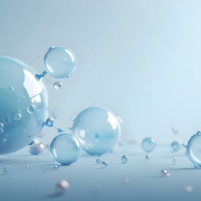 3d Model Bubbles With Molecules Inside Light Blue Background With Blurred Lights And Abstract Shapes Figure Octane Render Volumetric Highly Detailed Videogame Aesthetic 10 C500
