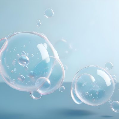 3d Model Bubbles With Molecules Inside Light Blue Background With Blurred Lights And Abstract Shapes Figure Octane Render Volumetric Highly Detailed Videogame Aesthetic 11 5124