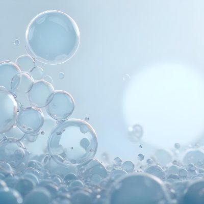 3d Model Bubbles With Molecules Inside Light Blue Background With Blurred Lights And Abstract Shapes Figure Octane Render Volumetric Highly Detailed Videogame Aesthetic 32 A5a2