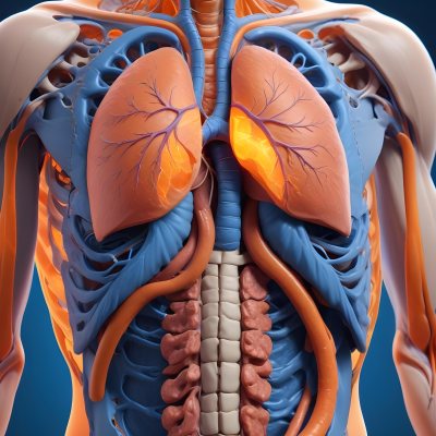 3d Model Human Anatomy With Lungs Intestines And Kidneys Highlighted In Orange Set Against A Blue Background Showcasing The Internal Structure Of The Body Figure Octane Render Volumetric Highly Detailed Videoga 18 Ecb0