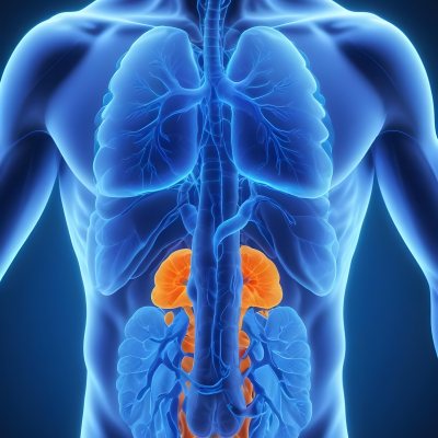 3d Model Human Anatomy With Lungs Intestines And Kidneys Highlighted In Orange Set Against A Blue Background Showcasing The Internal Structure Of The Body Figure Octane Render Volumetric Highly Detailed Videoga 19 103c