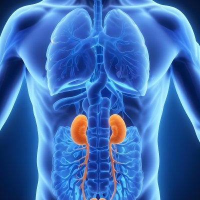 3d Model Human Anatomy With Lungs Intestines And Kidneys Highlighted In Orange Set Against A Blue Background Showcasing The Internal Structure Of The Body Figure Octane Render Volumetric Highly Detailed Videoga 21 B202