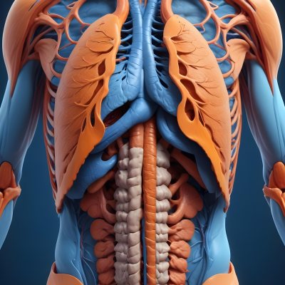 3d Model Human Anatomy With Lungs Intestines And Kidneys Highlighted In Orange Set Against A Blue Background Showcasing The Internal Structure Of The Body Figure Octane Render Volumetric Highly Detailed Videoga 34 4f37