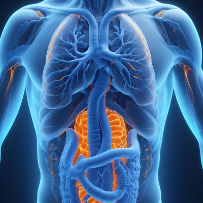 3d Model Human Anatomy With Lungs Intestines And Kidneys Highlighted In Orange Set Against A Blue Background Showcasing The Internal Structure Of The Body Figure Octane Render Volumetric Highly Detailed Videoga 35 6ce7