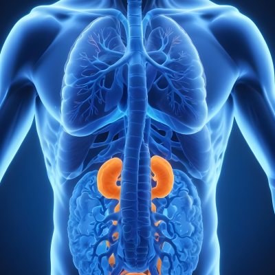 3d Model Human Anatomy With Lungs Intestines And Kidneys Highlighted In Orange Set Against A Blue Background Showcasing The Internal Structure Of The Body Figure Octane Render Volumetric Highly Detailed Videoga 39 59fc