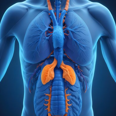 3d Model Human Anatomy With Lungs Intestines And Kidneys Highlighted In Orange Set Against A Blue Background Showcasing The Internal Structure Of The Body Figure Octane Render Volumetric Highly Detailed Videoga 4 0219