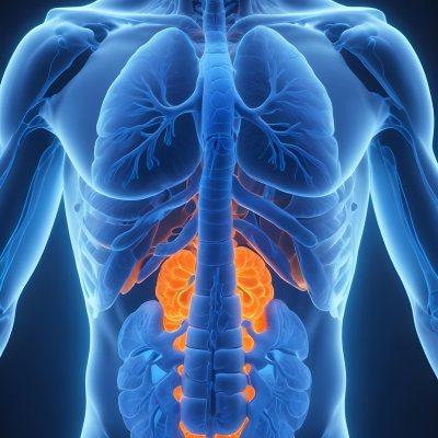 3d Model Human Anatomy With Lungs Intestines And Kidneys Highlighted In Orange Set Against A Blue Background Showcasing The Internal Structure Of The Body Figure Octane Render Volumetric Highly Detailed Videoga 8 7535