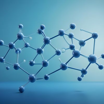3d Model Molecular Structure With Interconnected Spheres And Rods Blue Color Scheme Scientific Visualization Clean And Modern Design Abstract Representation Of Molecules Technology Related Theme Against A Blue Ba 35 F498