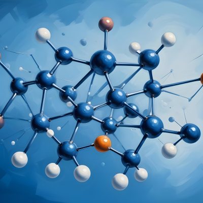 3d Model Molecular Structure With Interconnected Spheres And Rods Blue Color Scheme Scientific Visualization Clean And Modern Design Abstract Representation Of Molecules Technology Related Theme Against A Blue Ba 53 5b9d