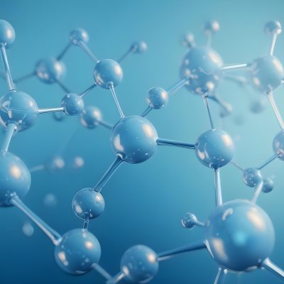 3d Model Molecular Structure With Interconnected Spheres And Rods Blue Color Scheme Scientific Visualization Clean And Modern Design Abstract Representation Of Molecules Technology Related Theme Against A Blue Ba 6 217c