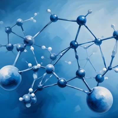 3d Model Molecular Structure With Interconnected Spheres And Rods Blue Color Scheme Scientific Visualization Clean And Modern Design Abstract Representation Of Molecules Technology Related Theme Against A Blue Ba 61 3098