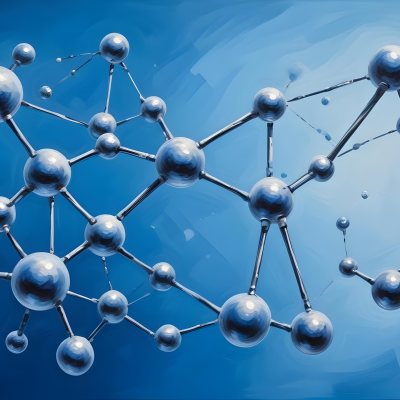 3d Model Molecular Structure With Interconnected Spheres And Rods Blue Color Scheme Scientific Visualization Clean And Modern Design Abstract Representation Of Molecules Technology Related Theme Against A Blue Ba 75 386c