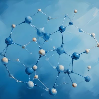 3d Model Molecular Structure With Interconnected Spheres And Rods Blue Color Scheme Scientific Visualization Clean And Modern Design Abstract Representation Of Molecules Technology Related Theme Against A Blue Ba 79 6d85