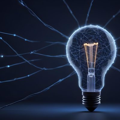 A Light Bulb With A Glowing Filament Surrounded By A Network Of Interconnected Lines And Dots On A Dark Blue Background 15 F123