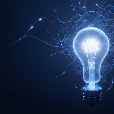 A Light Bulb With A Glowing Filament Surrounded By A Network Of Interconnected Lines And Dots On A Dark Blue Background 16 877c