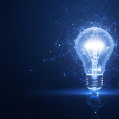 A Light Bulb With A Glowing Filament Surrounded By A Network Of Interconnected Lines And Dots On A Dark Blue Background 17 20d5