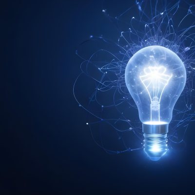 A Light Bulb With A Glowing Filament Surrounded By A Network Of Interconnected Lines And Dots On A Dark Blue Background 20 A174