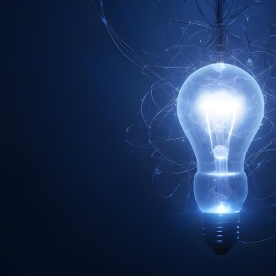 A Light Bulb With A Glowing Filament Surrounded By A Network Of Interconnected Lines And Dots On A Dark Blue Background 24 C33c