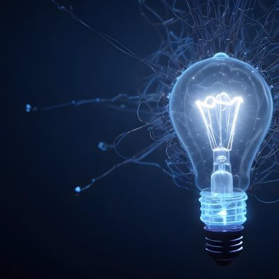 A Light Bulb With A Glowing Filament Surrounded By A Network Of Interconnected Lines And Dots On A Dark Blue Background 3 3176