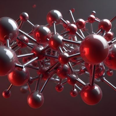 A Molecular Structure With Red And Gray Spheres Connected By Rods Floating In A Red And Dark Background 10 Ec9e