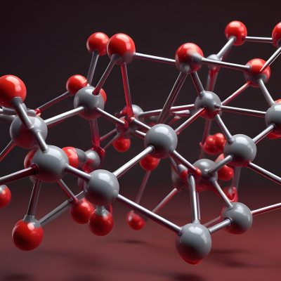 A Molecular Structure With Red And Gray Spheres Connected By Rods Floating In A Red And Dark Background 13 3a6d