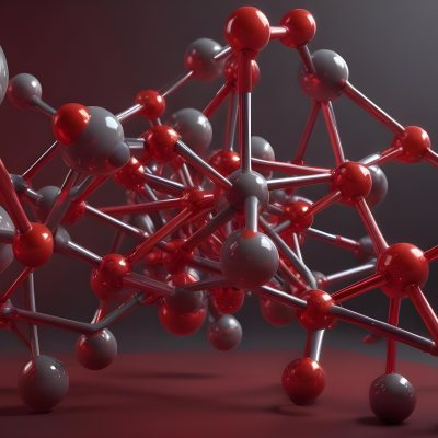 A Molecular Structure With Red And Gray Spheres Connected By Rods Floating In A Red And Dark Background 17 Eaf8