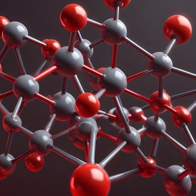 A Molecular Structure With Red And Gray Spheres Connected By Rods Floating In A Red And Dark Background 3 F6b3