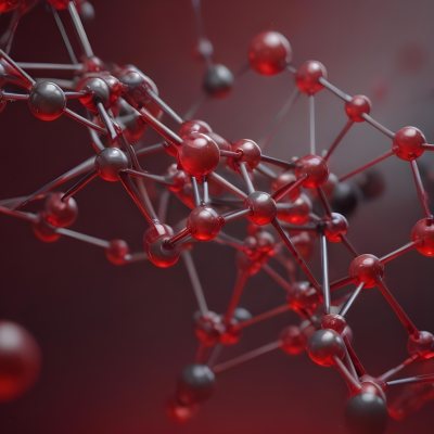 A Molecular Structure With Red And Gray Spheres Connected By Rods Floating In A Red And Dark Background 33 2f22