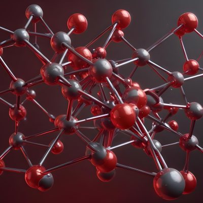 A Molecular Structure With Red And Gray Spheres Connected By Rods Floating In A Red And Dark Background 6 27fa